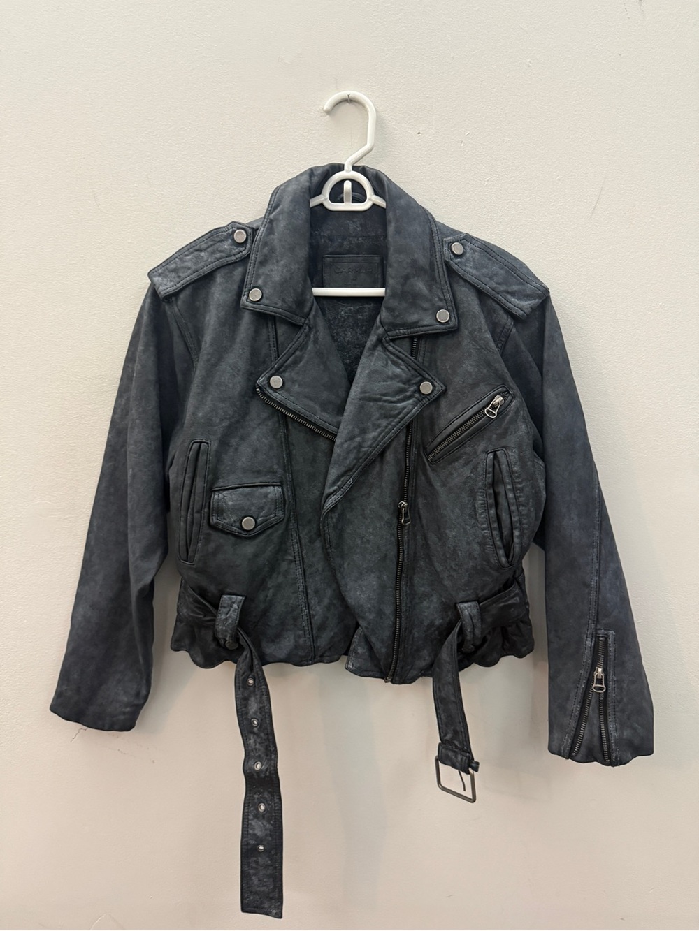 New Carmar Charcoal Black Leather Moto Biker Jacket
